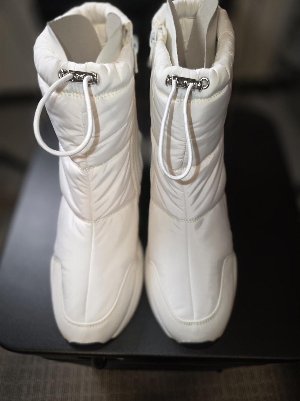 Paolo White Quilted Winter Pull-Cord Boots